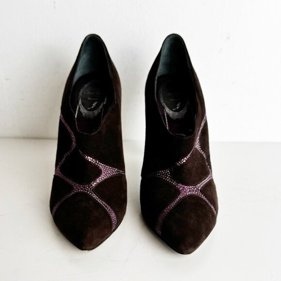 RENE CAOVILLA Ankle Boots in burgundy aubergine Suede and Rhinestones Size 37.5 - Picture 3 of 8